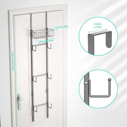 HapiRm Over Door Hat Rack - 2 Packs Wall Mounted Hat Holder with 6 Hooks and Metal Basket Design, Baseball Cap Organizer Storage Up to 32 Caps for Door, Bedroom, Closet (Grey)