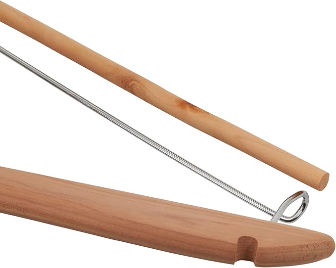 Household Essentials CedarFresh Cedar Coat Hangers, Pack of 4, 100% Eastern Red Cedar, Lockable Crossbar, Slip-Resistant Notches, and Chemical-Free Moth Deterrent, Non-Staining, Natural