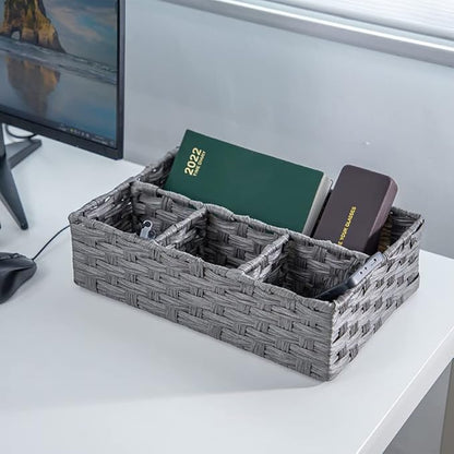 Toilet Paper Basket for Tank Topper,Woven Storage Box Cube Basket Bin Container, Shelf Cabinet(Grey 1pc) (14.17''L x 9.44''W x 3.93''H)