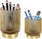 Glass Makeup Brush Holder,Gold Toothbrush Holders,Cute Make Up Brush Cup Holder,Vintage Vanity Makeup Organizer for Bathroom and Desktop (Amber)