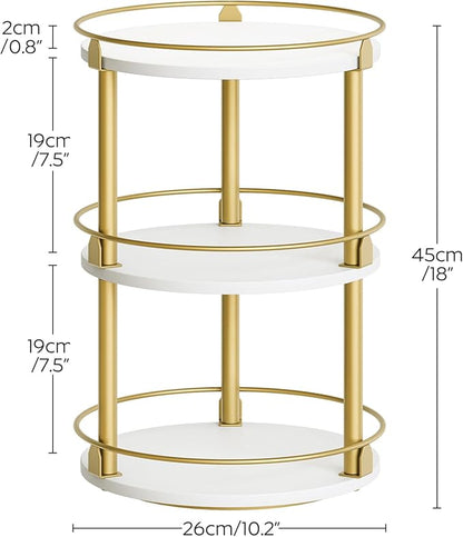 Yatiney 3-Tier Lazy Susan, Rotating Spice Rack, Spinning Organizer, Industrial Turntable Spice Rack for Cabinet, Kitchen Countertop, Pantry, White and Gold SR23DW