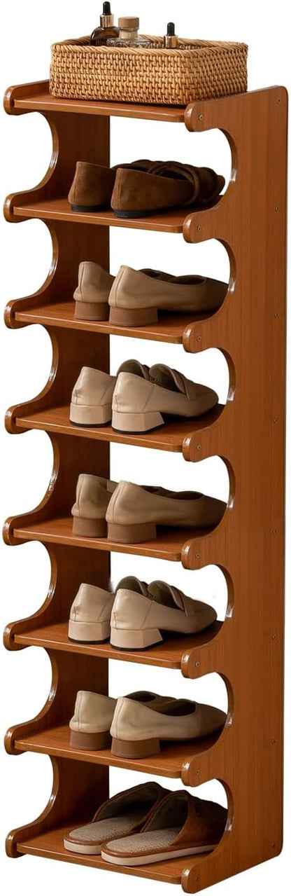 Vertical Narrow Shoe Rack, Corner Shoe Rack for Entryway, 8 Tier Wooden Free Standing Multi Layer Shoe Storage Rack for Entryway, Corridors, Bedrooms Living Room Corner And Small Spaces(8 Tier)