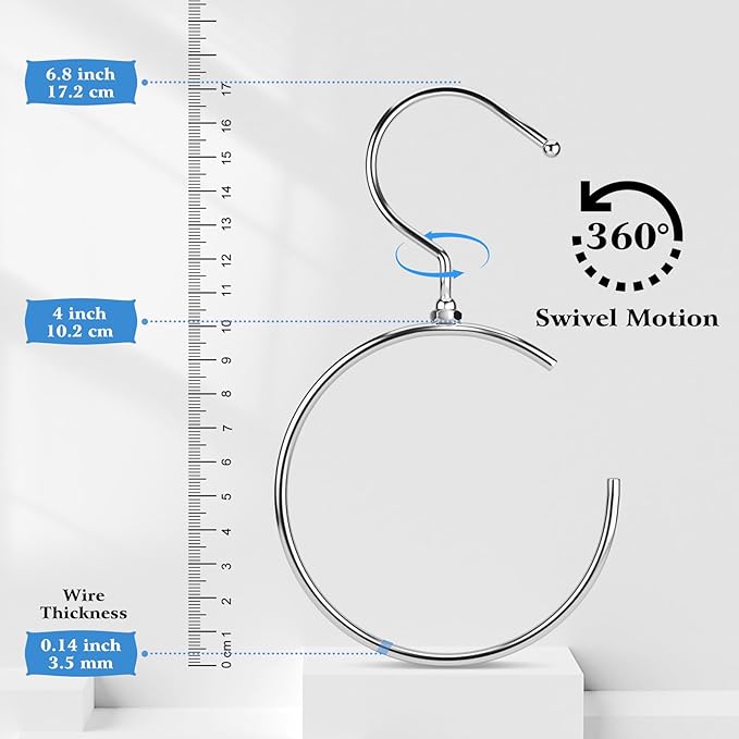 Yaocom 4 Pack Belt Hangers for Closet Rotatable Belt Ring Hook Tie Rack Holders Closet Hanger Organizer for Ties Scarves Baseball Cap Wardrobe Accessory Storage(Silver)