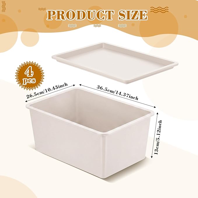 Menkxi 4 Pcs Storage Bins with Lids Plastic Stackable Containers for Organizing Shelves Christmas Ornament Box Baskets(Beige,Large)