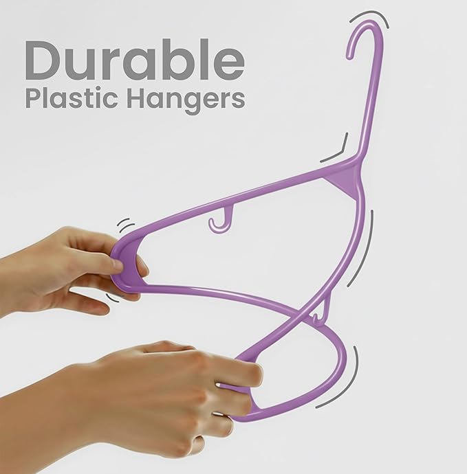 Utopia Home Plastic Hangers 50 Pack - Clothes Hanger with Hooks - Durable & Space Saving Coat Hanger - Heavy Duty Purple Hangers - Skirt Hangers
