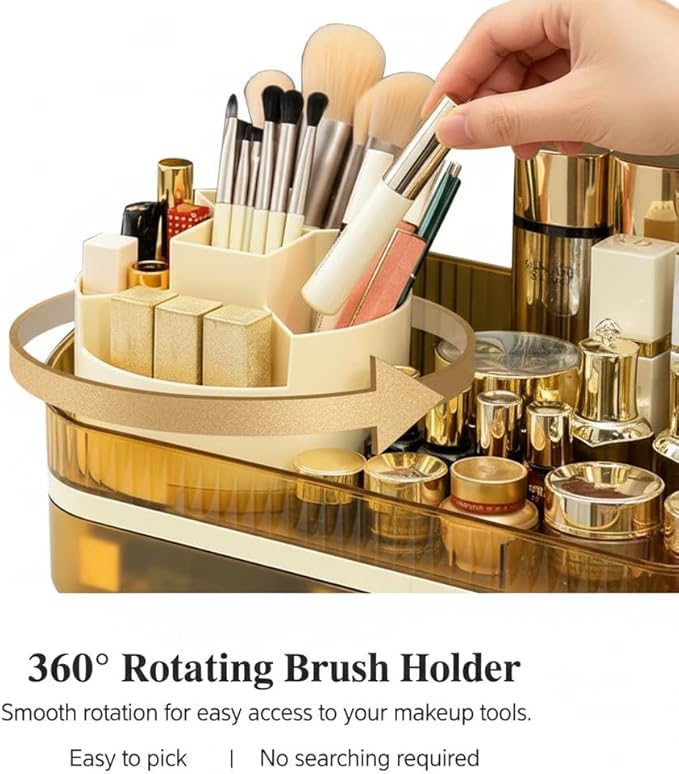 Makeup Organizer with Dual Drawers - Large Capacity Countertop Cosmetic Storage for Skincare Vanity Bathroom