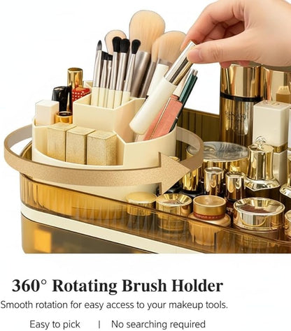 Makeup Organizer with Dual Drawers - Large Capacity Countertop Cosmetic Storage for Skincare Vanity Bathroom