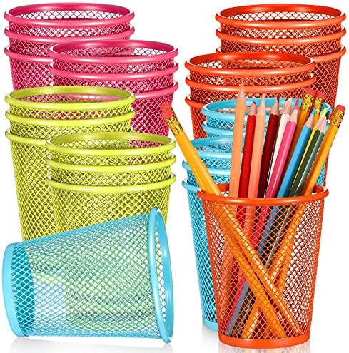 Colarr 24 Pack Mesh Pencil Holders, Metal Pen Cups in 4 Colors by Colarr