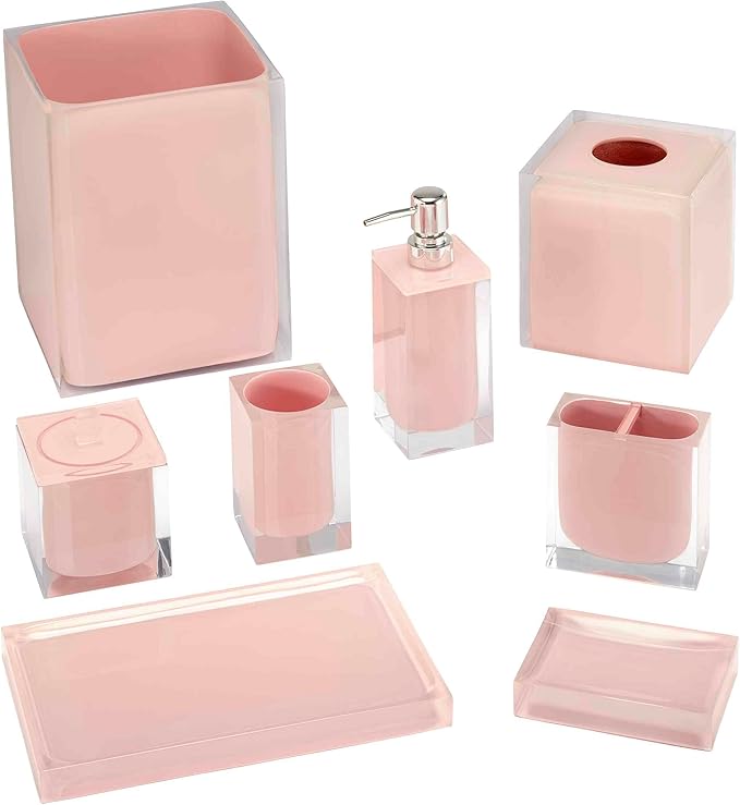 Izod - Covered Jar, Resin Countertop Accessories, Dorm Room Essentials, Perfect for Bathroom or Vanity (Marina Collection, Pink)