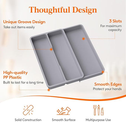 Lifewit Utensil Organizer for Kitchen Drawer, Expandable Cooking Silverware Tray, Adjustable Cutlery Flatware Holder, Plastic Spatula Tools Storage Divider, 14.4 x 15.8", Gray