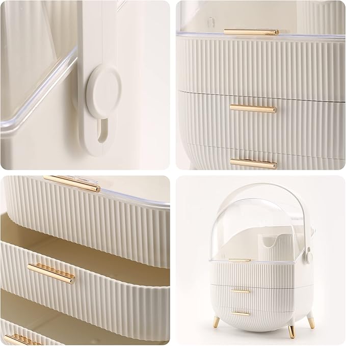 Makeup Organizer,Cosmetics Display Case With 2-Layer Storage Box,Waterproof And Dustproof,Skincare Storage Box (White A)