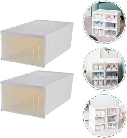 SEWACC Shoe Storage Box Plastic Organizer with Lid, Stackable Large Capacity Shoes Storage Case for Home Closet, 2pcs
