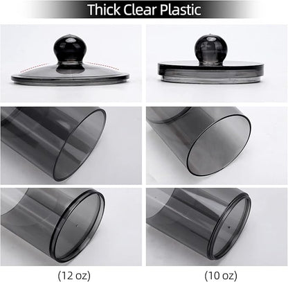Tbestmax 4 Pack Qtip Holder 10-Ounce, 12-Ounce Bathroom Organizer Accessories Storage Containers Plastic Apothecary Jars with Lids for Cotton Ball, Cotton Swab, Floss, Black