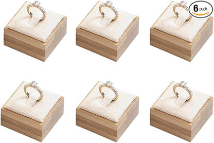 Coward Bamboo 6 Pcs Rings Display Stand for Selling Velvet Jewelry Ring Holder Organizer for Drawer Storage (Beige Velvet)