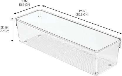 iDesign Plastic Drawer Organizer Bins - Storage for Kitchen, Bathroom, and Desk Drawers - Set of 6 - Clear