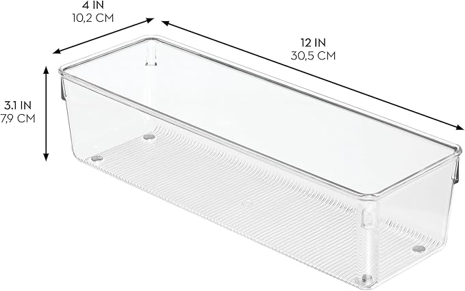 iDesign Plastic Drawer Organizer Bins - Storage for Kitchen, Bathroom, and Desk Drawers - Set of 3 - Clear