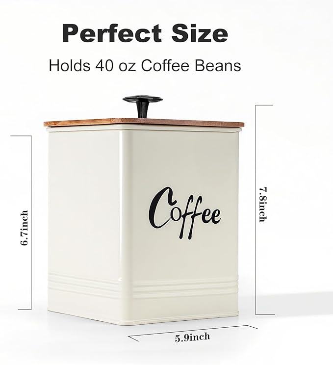 Airtight Coffee Canister-Coffee Container, Airtight 40 oz Large Iron Beige Storage Container for Coffee Grounds, Beans, Pods & More,Coffee Bar Accessories & Gifts