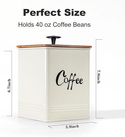 Airtight Coffee Canister-Coffee Container, Airtight 40 oz Large Iron Beige Storage Container for Coffee Grounds, Beans, Pods & More,Coffee Bar Accessories & Gifts