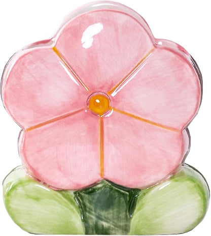 TANG SONG Ceramic Bloom Five Petals Make up Brush Holder Flower Cosmetic Storage Box Pen and Pencil Holder Desktop Organizers (Pink)