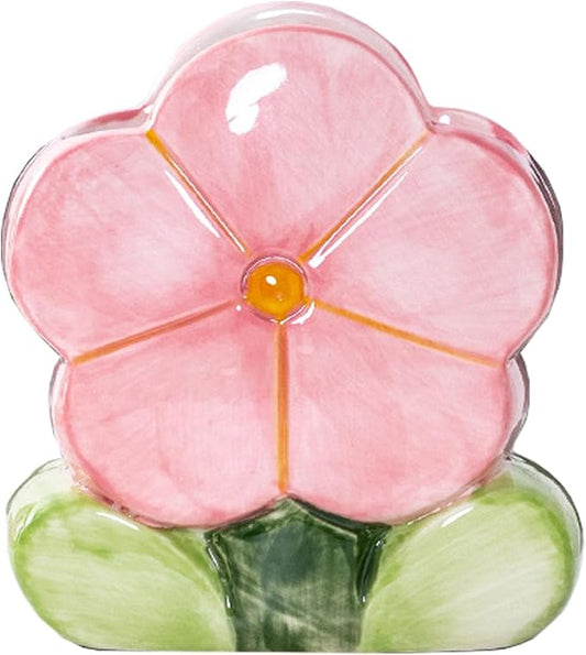 TANG SONG Ceramic Bloom Five Petals Make up Brush Holder Flower Cosmetic Storage Box Pen and Pencil Holder Desktop Organizers (Pink)
