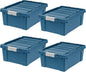 IRIS USA 12 Gallon Eco-Friendly Lockable Storage Bins with Lids, 4 Pack - Made in USA, Heavy Duty, Stackable Containers, Garage Organizing Bins Moving Tubs, Rugged Sturdy Equipment Utility Box - Navy