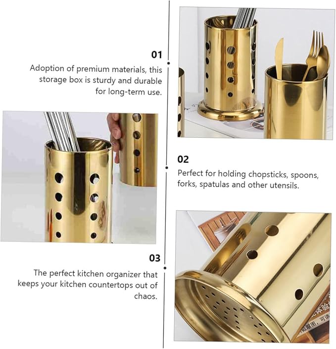 PRETYZOOM 2pcs Stainless Steel Chopsticks Holder Versatile Utensil Organizer for -saving Design for Chopsticks Forks and Spoons Gold Base