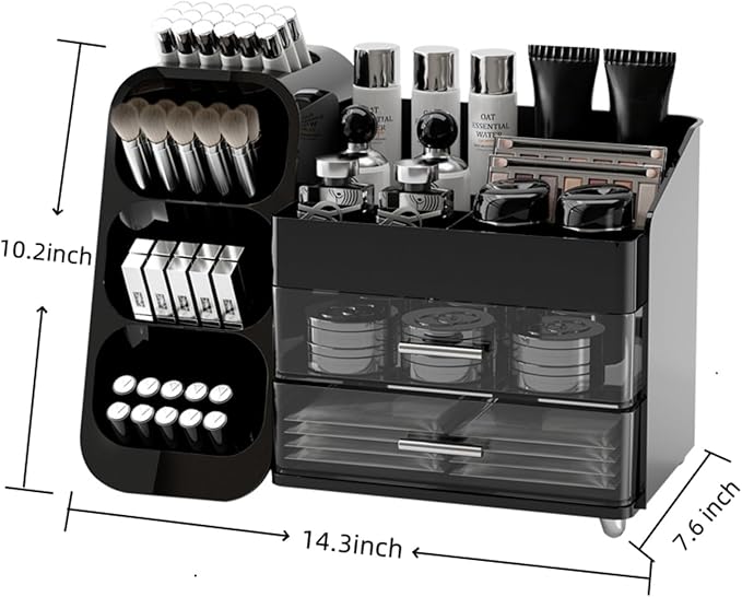 Makeup Organizer with Drawers,Large Capacity Countertop Organizer for Vanity,Bathroom and Bedroom Desk Cosmetics Organizer,Easy To Storage Skincare,Brushes,Lotions,Lipstick (Black)