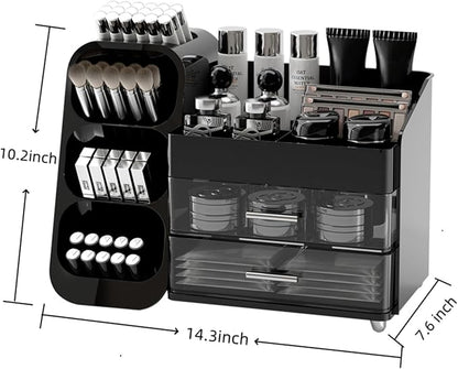 Makeup Organizer with Drawers,Large Capacity Countertop Organizer for Vanity,Bathroom and Bedroom Desk Cosmetics Organizer,Easy To Storage Skincare,Brushes,Lotions,Lipstick (Black)