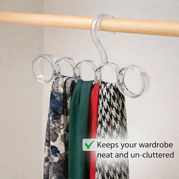 5-Hole Snag-Free Scarf Hanger Closet Organizer, Clear Plastic Accessory Holder for Scarves Belts Shawls Ties