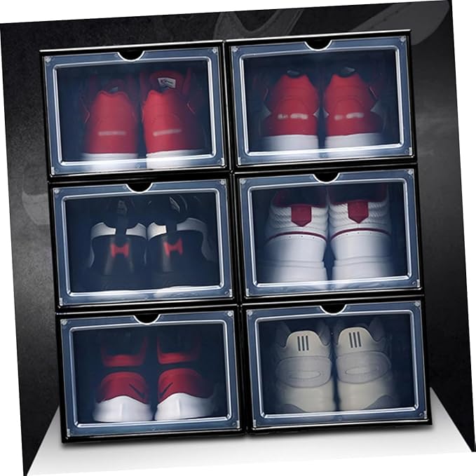 MAGICLULU Thick Plastic Magnetic Shoe Boxes Stackable Shoes Storage Easy to Entryway Organizer