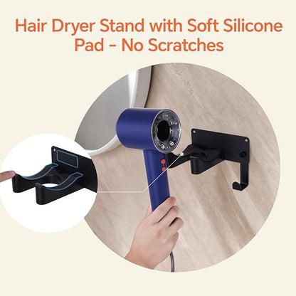 Dyson Hair Dryer Holder Wall Mounted, Hair Tool Organizer Self Adhesive Compatible with Blow Dryer Holder Aluminum HairDryer Holder Wall Mounted for Bathroom Black CHOCHOYAH