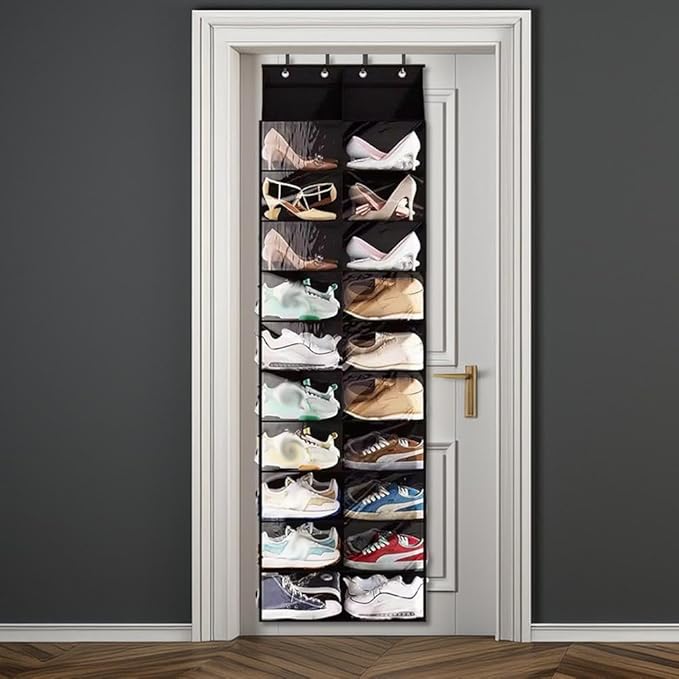 over the Door Shoe Rack, 10-Tier Behind the Door Shoe Rack with 20 Large Pockets, Hanging Shoes Storage for Closet, Oxford Fabric Hanging Shoes Storage Organizer with 4 Metal Hook