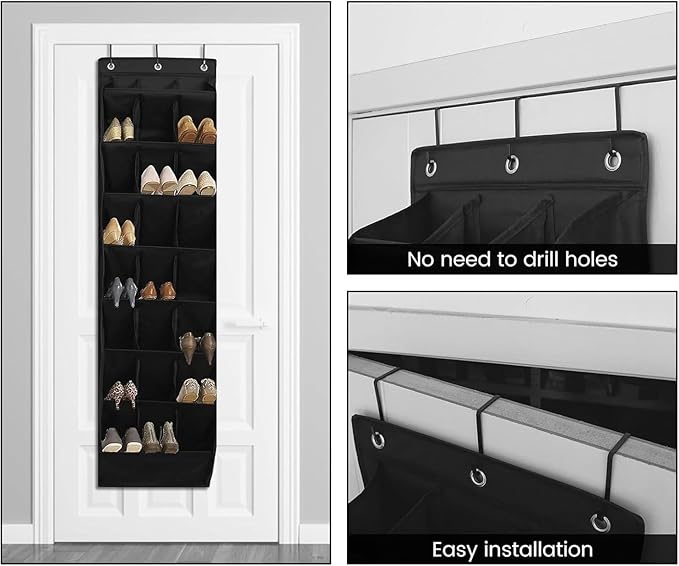 Over The Door Shoe Organizer for Closet, Hanging Shoe Rack Organiser with 24 Large Deep Pockets Shoe Holder for Sneakers Storage