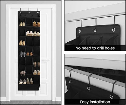 Over The Door Shoe Organizer for Closet, Hanging Shoe Rack Organiser with 24 Large Deep Pockets Shoe Holder for Sneakers Storage