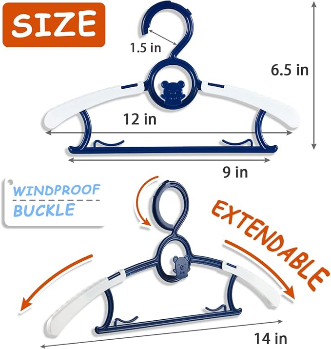 Baby Hangers for Nursery Closet 40 Pack Plastic Kids Clothes Hanger Space Saving Non Slip Extendable Toddler 11-14” Adjustable Hangers Heavy Duty Clothing Infant Hanger Bulk, Mixed Color for Boys