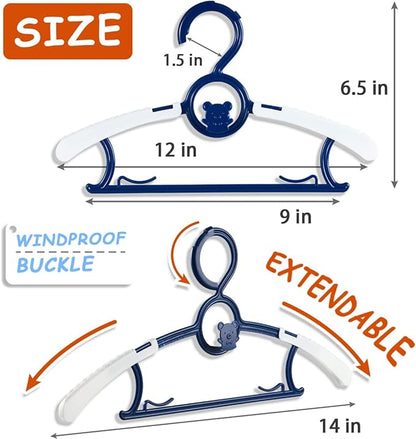Baby Hangers for Nursery Closet 40 Pack Plastic Kids Clothes Hanger Space Saving Non Slip Extendable Toddler 11-14” Adjustable Hangers Heavy Duty Clothing Infant Hanger Bulk, Mixed Color for Boys