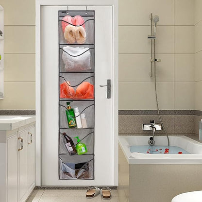 Extra Large Pockets Shoe Organizer for Closet Over The Narrow Door Hanging Shoe Holder Storage (6 Large Pockets-Grey)