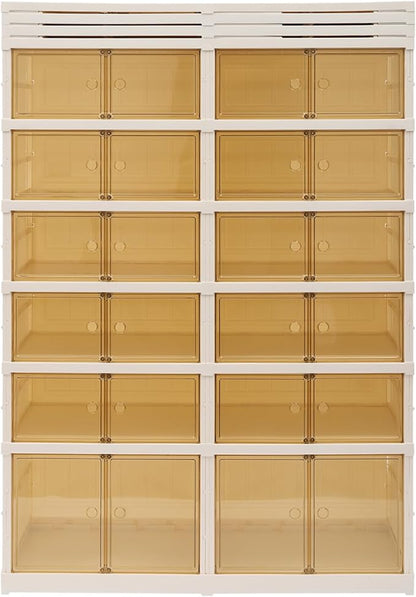 9 Tier Foldable Shoe Rack, Portable 36 Pairs Shoe Organizer, Collapsible Plastic Shoe Storage Cabinet, Clear Shoes Storage Shelf with Door, Stackable Shoes Storage Box for Entryway