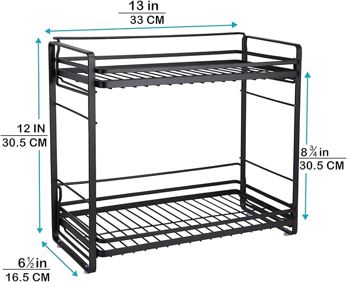 zccz 2-Tier Bathroom Organizer, Ideal as a Kitchen or Bathroom Countertop Organizer - Black Finish Makeup Organizer for Vanity - Black Finish Kitchen and Bathroom Storage Organizer