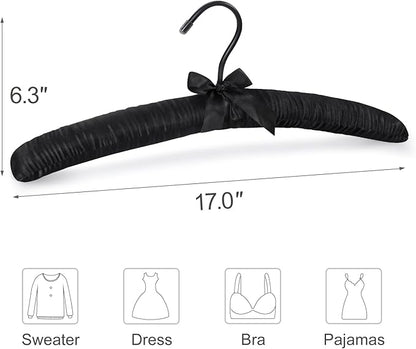 TOPIA HANGER Padded Hangers for Women Clothing,17-inch Satin Hangers 10 Pack Thick Foam Padded No Shoulder Bump for Sweaters, Coat, Blouses, Dresses-Black, CT18B-10
