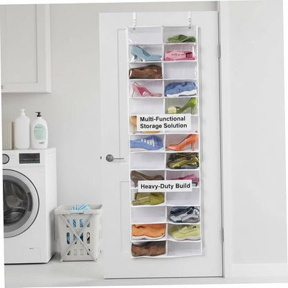 Over the Door Sweatshirt Organizer Hanging Clear Door Shoe Organizer with 26 Pocket Foldable Heavy Duty Toy Storage