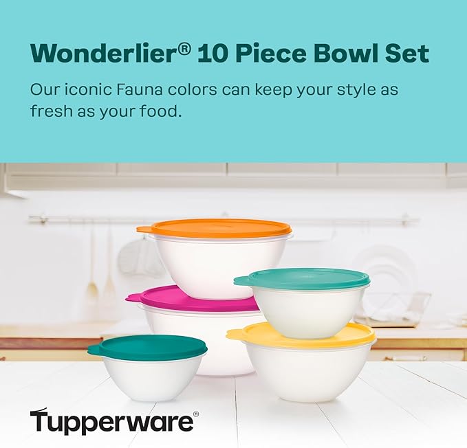 Tupperware Heritage Wonderlier 10 Piece Food Storage Bowl Set in Fauna Colors - Dishwasher Safe & BPA Free - (5 Containers + 5 Lids)