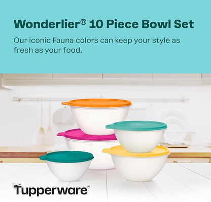 Tupperware Heritage Wonderlier 10 Piece Food Storage Bowl Set in Fauna Colors - Dishwasher Safe & BPA Free - (5 Containers + 5 Lids)