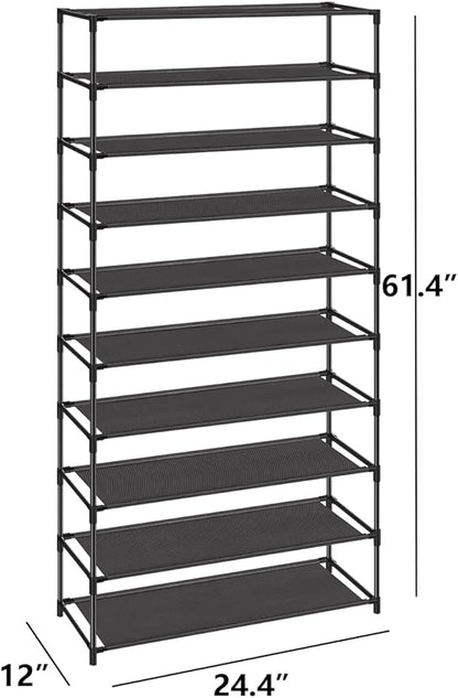 10 Tier 40 Pairs Stackable Shoe Rack with Stainless Steel Frame, Shoe Rack Storage Shelves for Closet, Bedroom (24.5 x 12 x 61.5) (L x W x H)