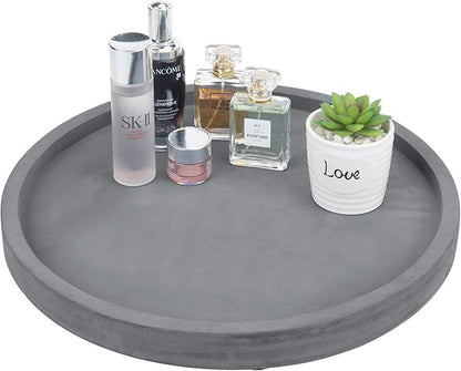 MyGift 16 Inch Round Gray Concrete Decorative Tray for Bathroom Vanity Counter, Living Room Coffee Table or Ottoman, Kitchen Countertop Decor, Candle Holder