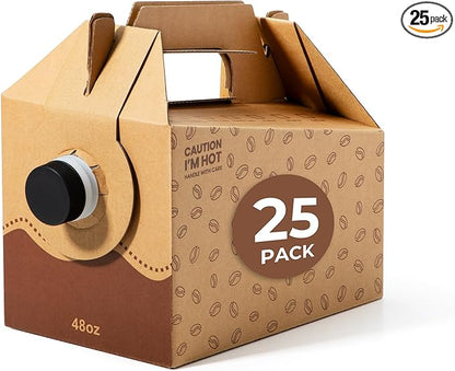 Fit Meal Prep 25 Pack 48 oz Disposable Coffee Dispensers with Handle, Insulated to Go Storage Containers, Portable Coffee Box Cold Hot Drink Dispenser Bulk for Party, Catering, Office, Take Out