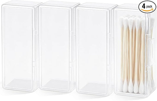 4 Pcs Cotton Swab Holder, Travel Portable Floss Pick Dispenser, Hair Tie Organizer, Small Plastic Box with Lid, 4.1 x 1.8 x 1