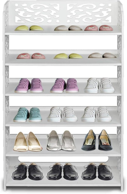 6 Tier Wood-Plastic Board Shoes Rack,Narrow Vertical Shoes Rack,Freestanding Shoe Organizer Shelf,Shoe Rack Storage Organizer,with Shelves,for Closet, Entryway, Front Door Entrance, Hallway (White)