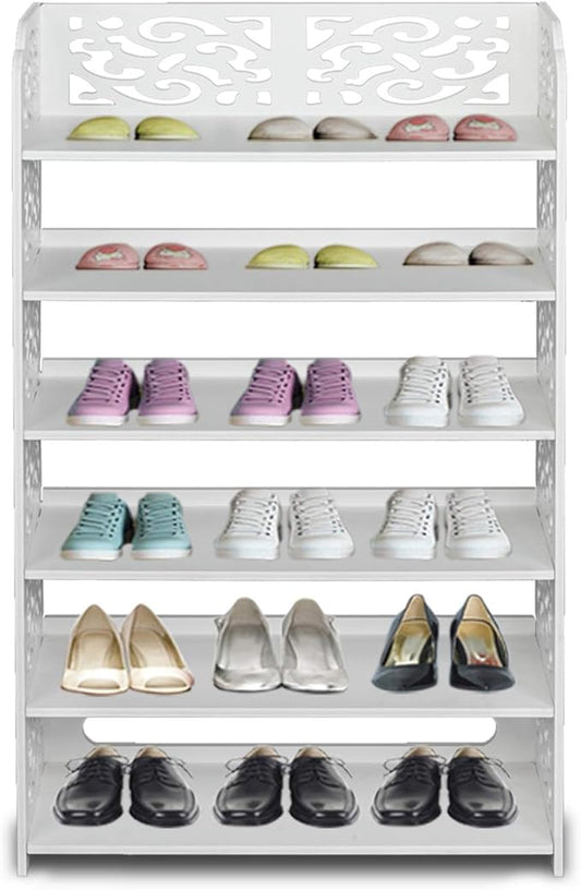 6 Tier Wood-Plastic Board Shoes Rack,Narrow Vertical Shoes Rack,Freestanding Shoe Organizer Shelf,Shoe Rack Storage Organizer,with Shelves,for Closet, Entryway, Front Door Entrance, Hallway (White)