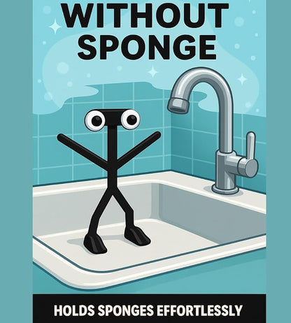 Sponge Man Holder for Scrub Daddy | Funny Stick Figure Sink Organizer with Suction Cups for Easy Sink Attachment | Compatible with Scrub Daddy Scrubbers | Made in USA (Black w/Suction Cups)